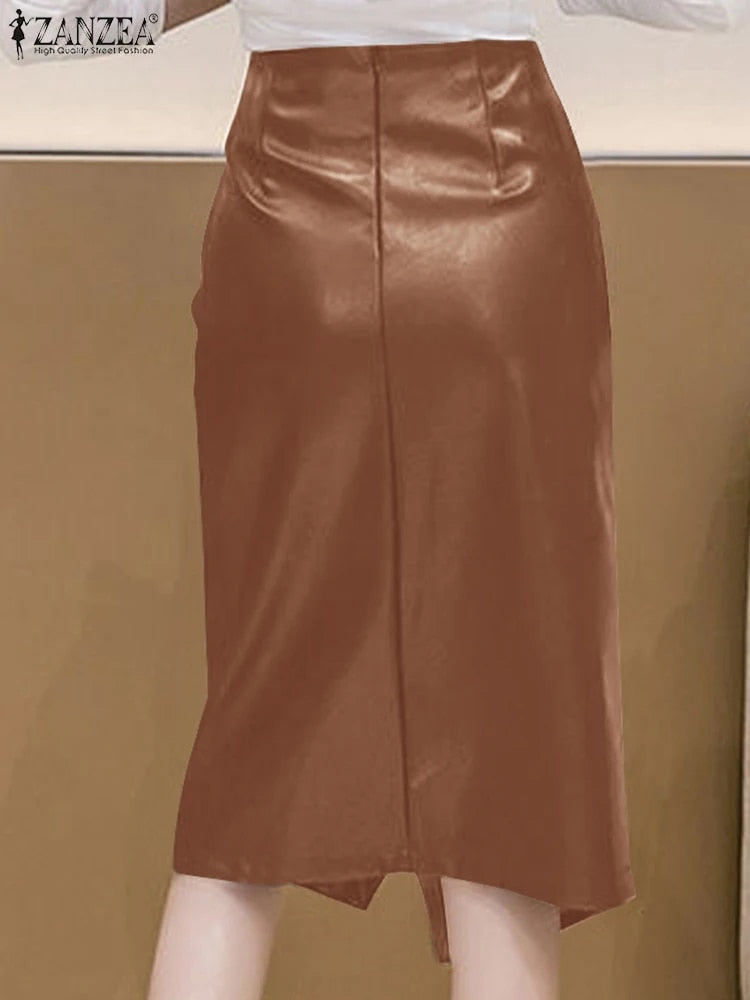 ZANZEA 2023 Women PU Leather Skirt Fashion High Waist Long Jupes Autumn Vintage image 8