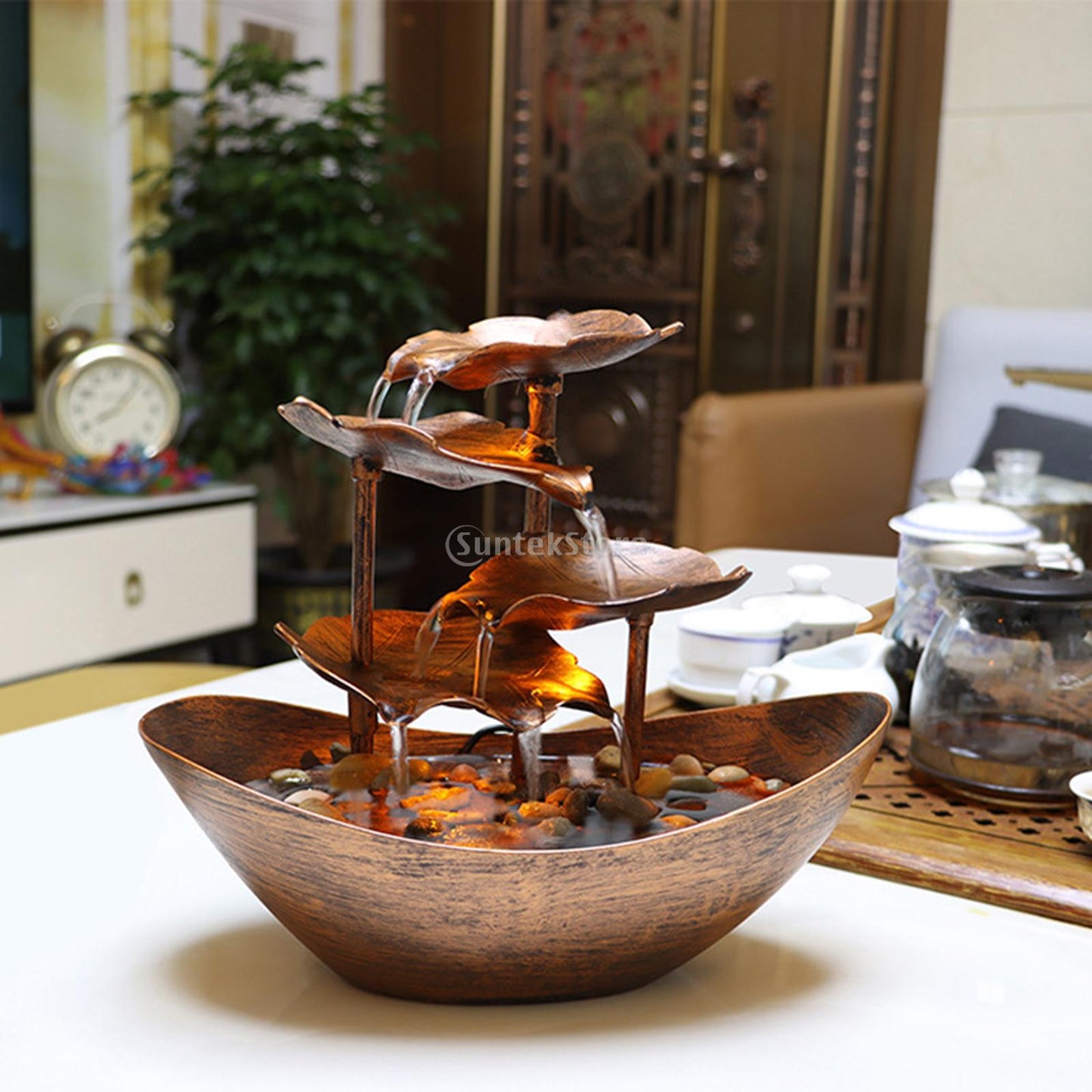 Relaxation Indoor Waterfall Fountain Tabletop Water Fountain LED Light USB Oper image 5