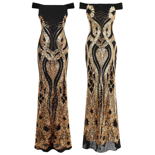 Angel-fashions Formal Evening Dresses Sparkling Gold Art-Deco Sequin Vintage image 0