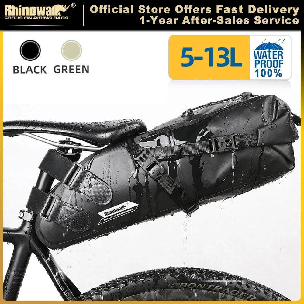 Rhinowalk Bike Saddle Bag Waterproof 5L-13L Large Capacity Foldable Tail Rear B image 1