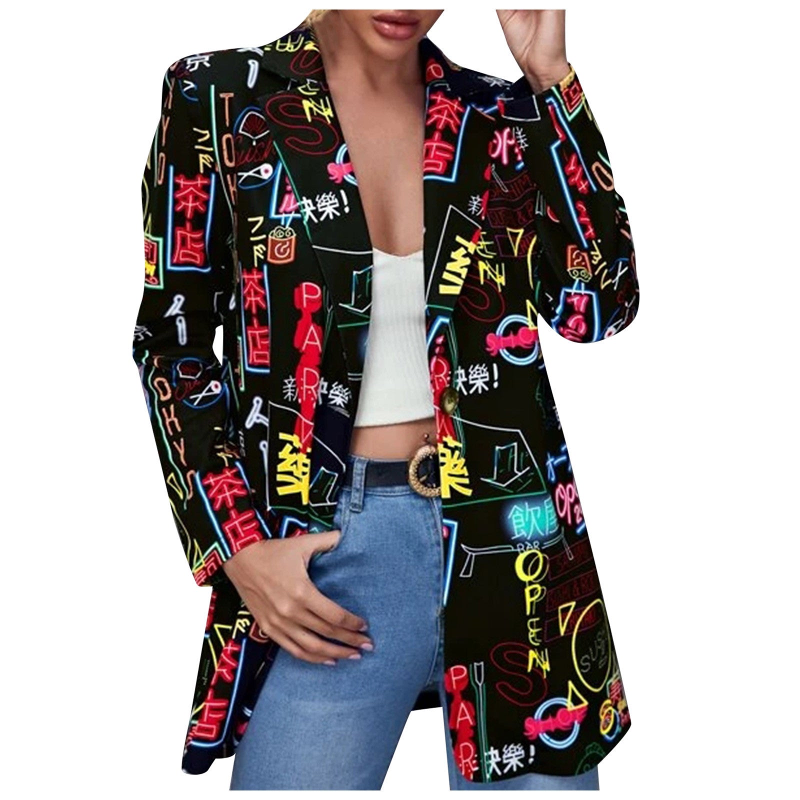 Fashion Women Blazer Hip Hop Print Long Sleeves Suit Jacket Elegant Fall Winter image 1