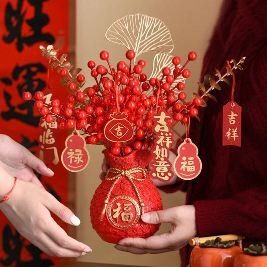 2024 Chinese New Year Decoration Red Fortune Fruit Artificial Golden Eucalyptus image 0