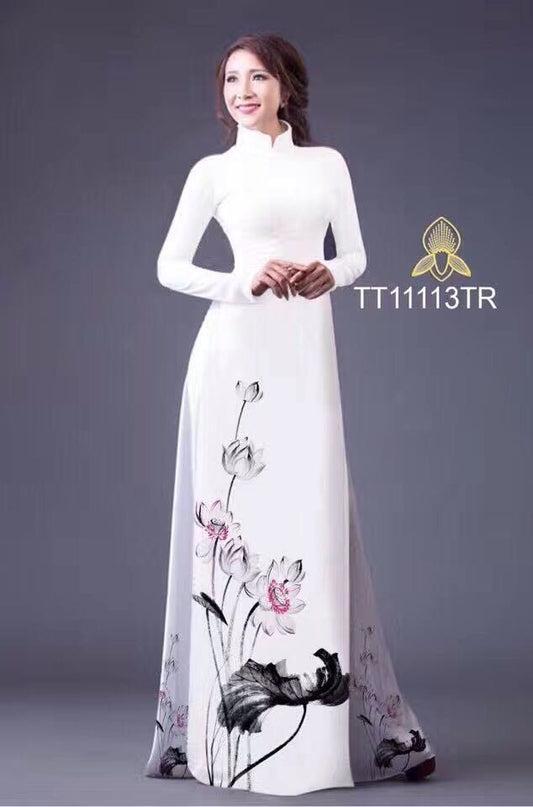 Ink lotus ailored aodai vietnam clothing cheongsam aodai vietnam dress vietname image 0