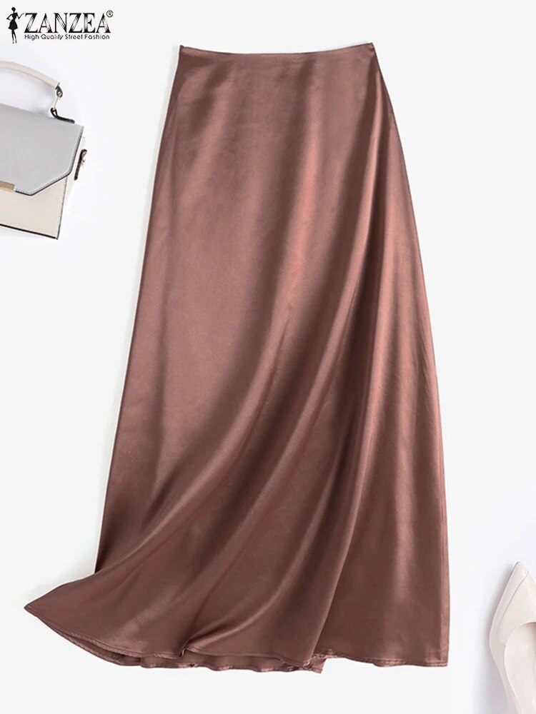 ZANZEA Woman Spring Autumn Satin Silk Skirt Work OL Back Zipper Faldas Saia Jup image 2