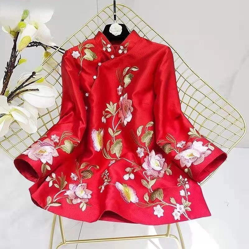 Tang Suit Shirt National Style Traditional Elegant Embroidery Women Chinese Vin image 9