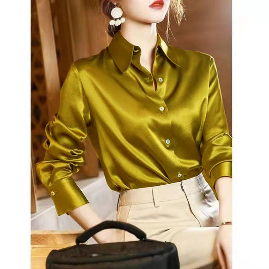 2024 Summer Trend Fashion Women's Casual Elegant Satin Long Sleeved Shirt Offic image 0