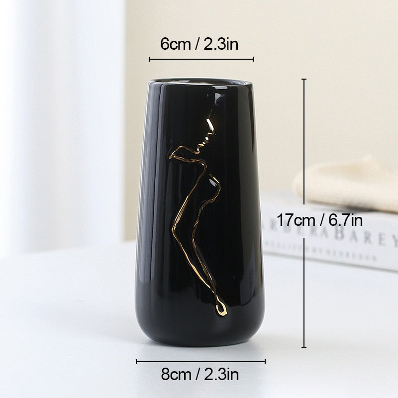 Modern Ceramic Vase Simplicity Abstract Gold Painted Vases Flower Arrangement A image 7