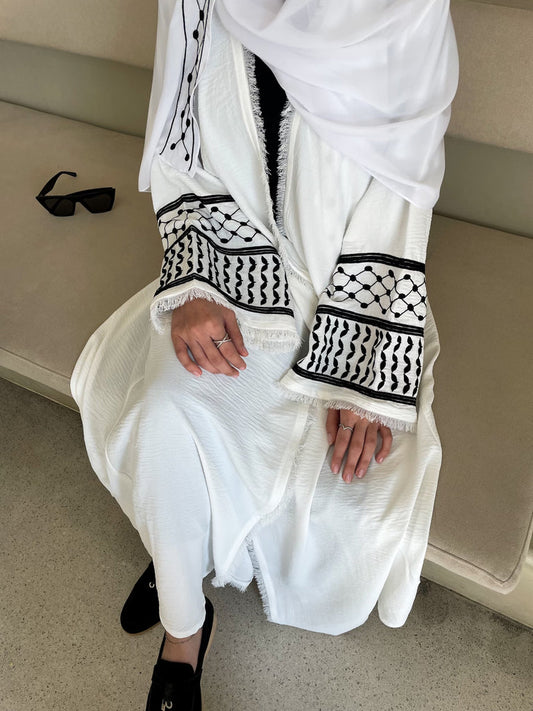 2024 Ramadan Keffiyeh Abaya Kimono Palestinian Embroidery Tassels Muslim Open A image 0