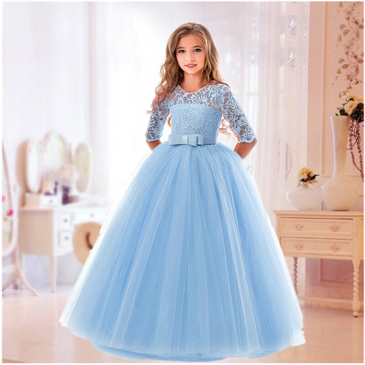 5-14 Year Bridesmaid Girl Lace White Flower Dress For Wedding Ceremony image 0