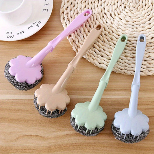 3pcs Plum Blossom Shaped Stainless Steel Wire Scrub Brushes With Handle For Kit image 0