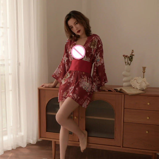 Womens Wear Temptation Uniforms Hollow Out Printed Japanese Kimono Fun Und image 0