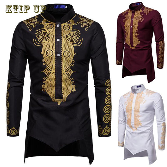 African Tribal Dashiki Longline Shirt Brand New Slim Long Sleeve Mandarin Colla image 0