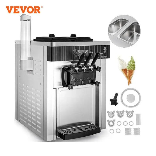 VEVOR 18-28L/H Soft Ice Cream Machines Commercial Sorbet Coolers Tricolor Deskt image 0