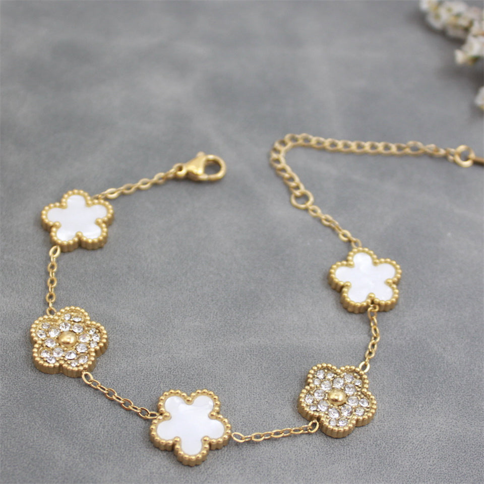RAKOL Miniamlist 316L 18k Gold Plated Flower Bracelet Plum Blossom Cuban Chain image 5