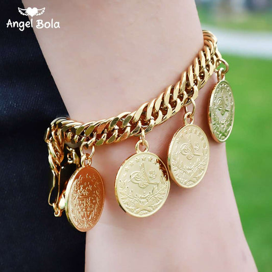 Length19CM/21CM Turkey Coin Bracelet for Women Gold Color Turks Simgesi Osmanli image 0