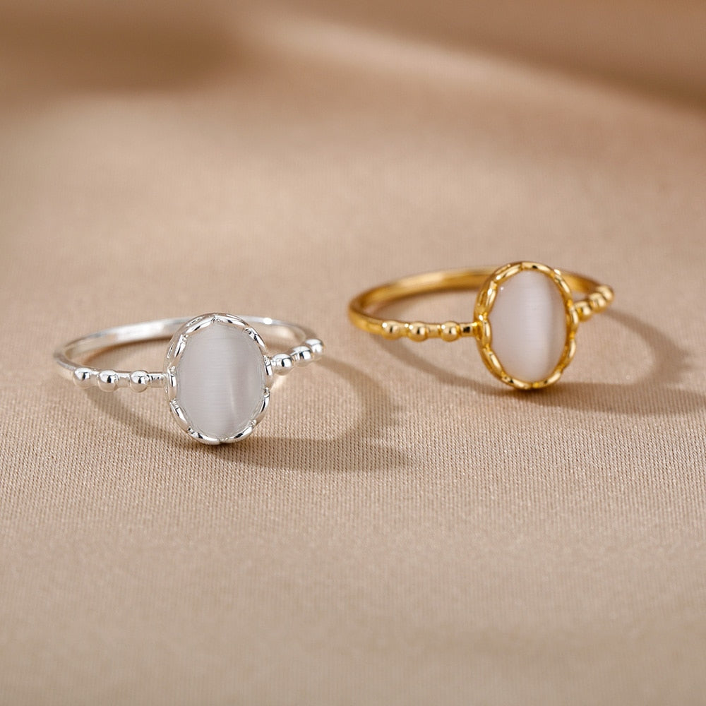 White Opal Rings For Women Lover Gold Color Stainless Steel Female image 6