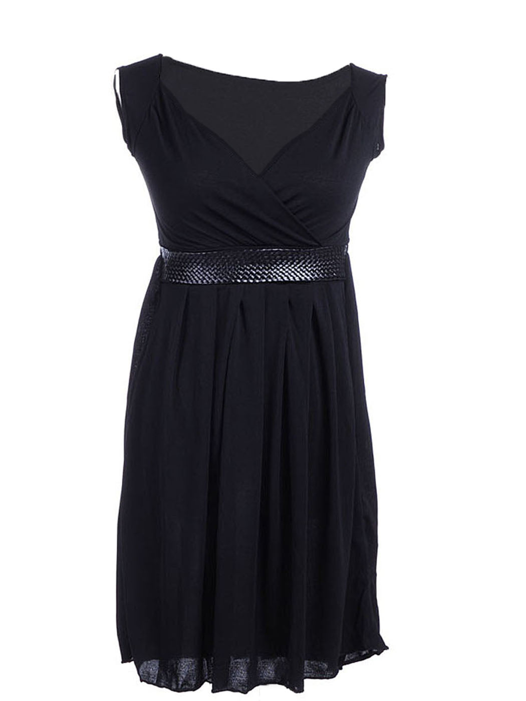Free Size Fit Black Drape Wrap Front Bodice Faux Snake Skin Belted Dress  E image 0
