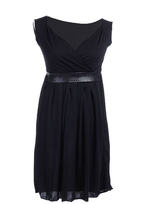 Free Size Fit Black Drape Wrap Front Bodice Faux Snake Skin Belted Dress  E image 0