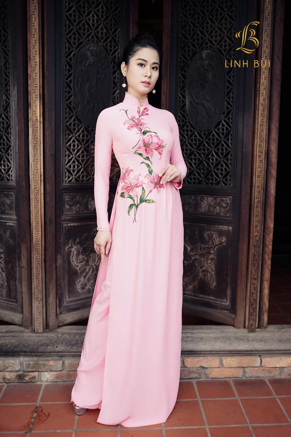 Customized  Pink Hand-paint Flower Women Aodai Vetnam Clothing Long Cheongsam A image 1