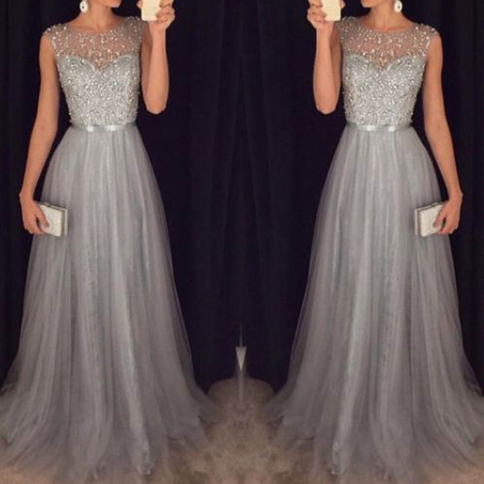 Women Formal Long Lace Dress Prom Evening Party Cocktail Bridesmaid Wedding Gow image 0