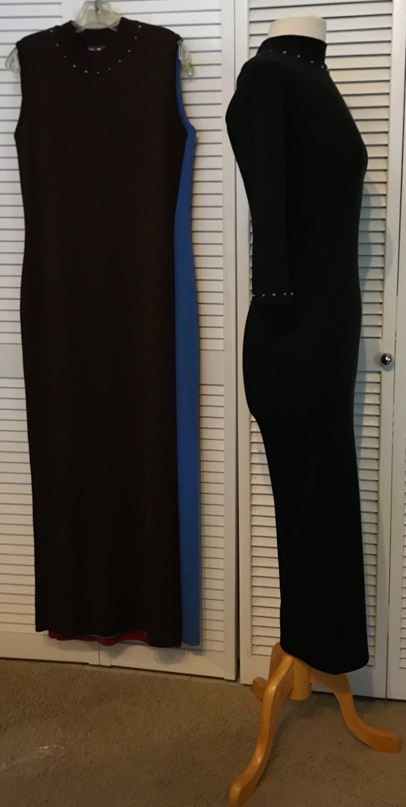 Aurora Women Dress Knit Black Lite Long Sleeve Full Length Size L image 2