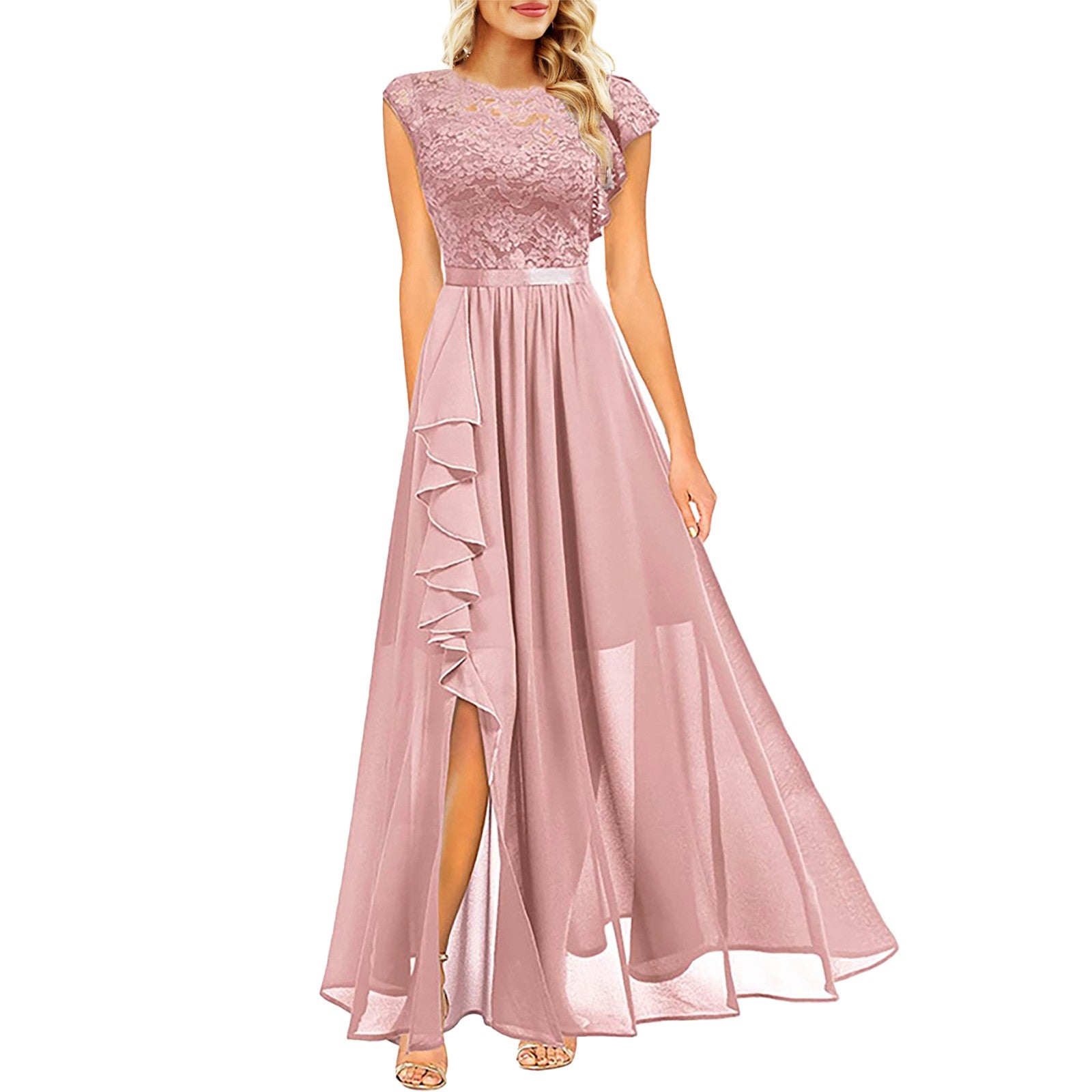 Elegant Lace Chiffon Wedding Dresses for Women Sleeveless Formal Evening Party  image 2
