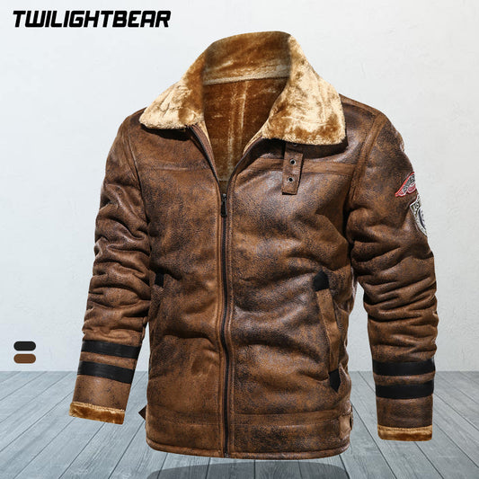 Winter Men's Jacket Fur Leather Suede Coat Male Retro Thicken Leather Motorcycl image 0