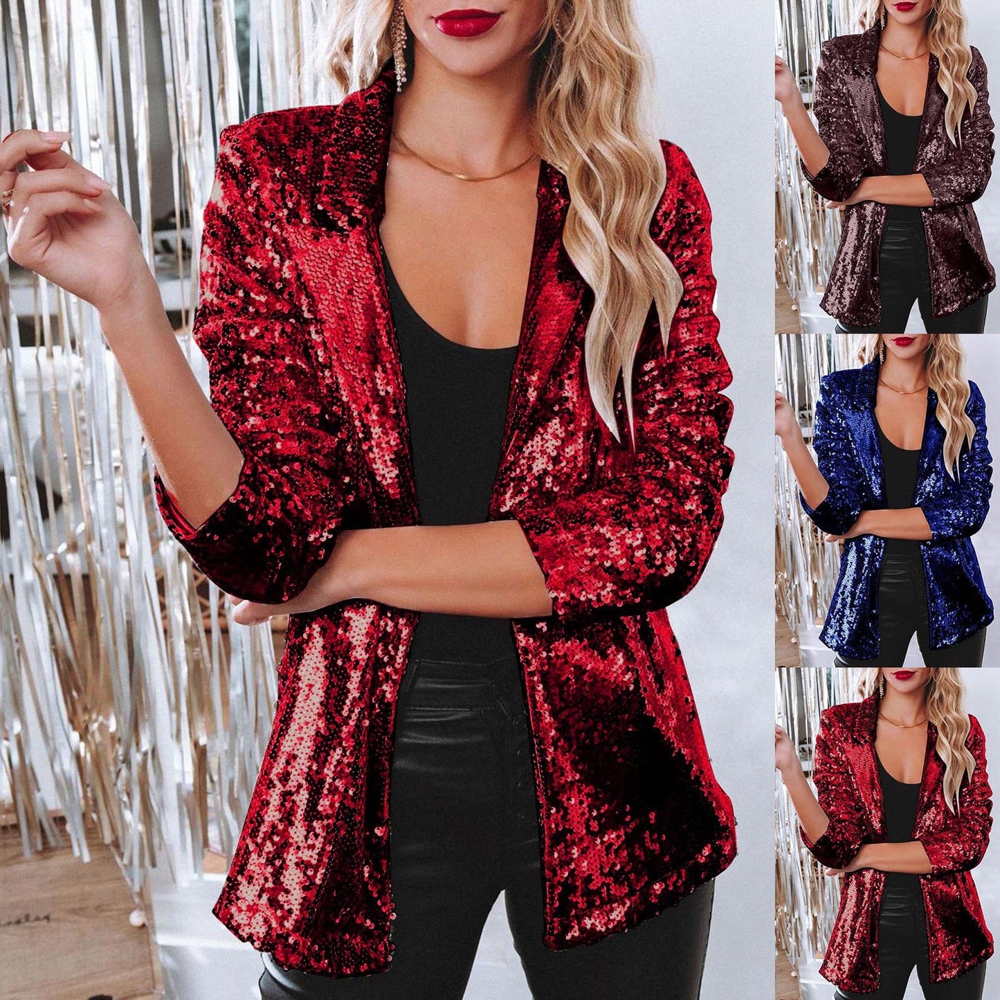 Fashion Sequin Shinny Blazer Jacket For Women Glitter Blazers Coat Stage Party  image 2