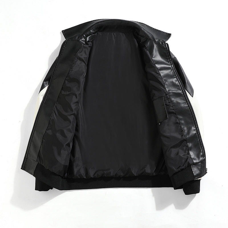 Autumn and Winter Hip Hop Men's Faux Leather Jacket, Padded Windbreaker, Motorc image 2