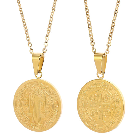 Catholic Saint Benedict Medallion Pendant Necklace for Women Men Gold Silver image 0