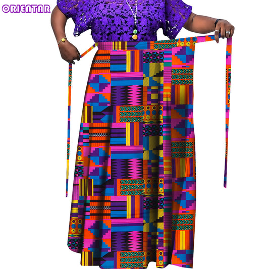 ORIENTAR Women Traditional Mermaid Long Skirt Dress Africa Bazin Riche Print Cl image 0