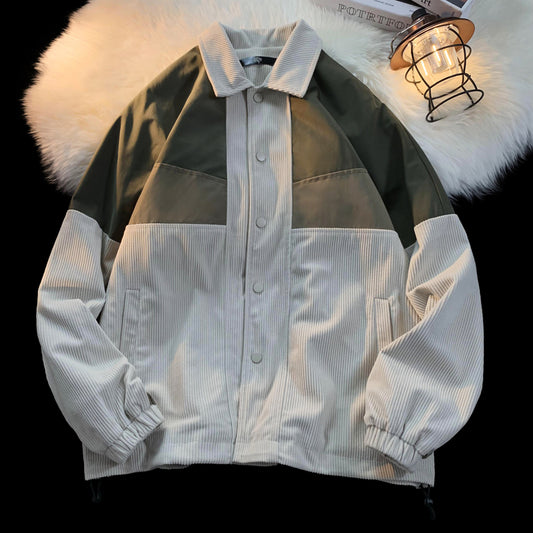 Couple Splicing Corduroy Jacket Men's Fall and Winter Large Size Jacket Harajuk image 0