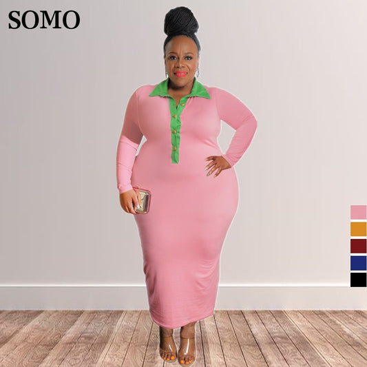 Patchwork Plus Size Dresses African Casual Women's Long Sleeve Bodycon Clubwear  image 0