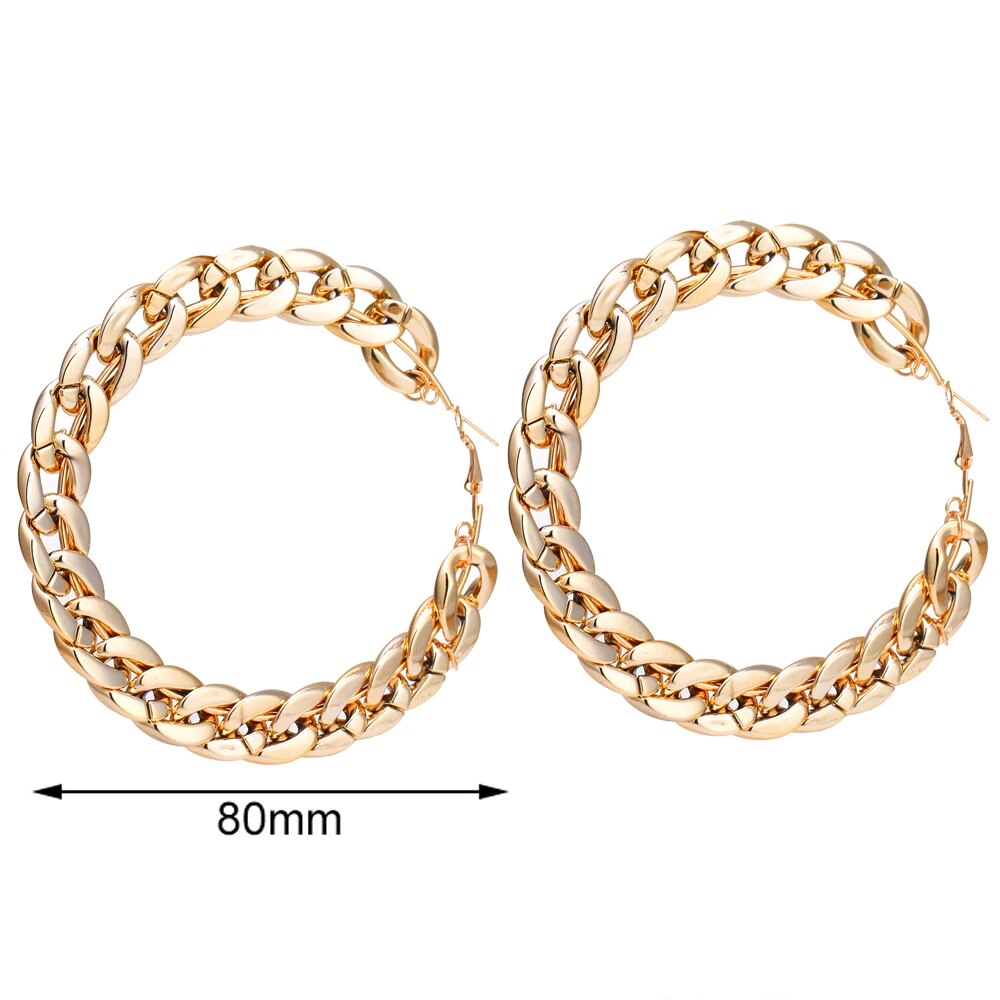 FNIO Statement Gold Color Big Bamboo Circle Hoop Earrings For Women Hip Hop Ear image 23