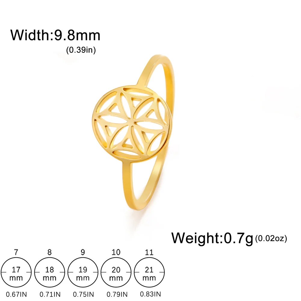My Shape Lotus Mandala Flower Rings Women Stainless Steel Gold Color Finger Rin image 9