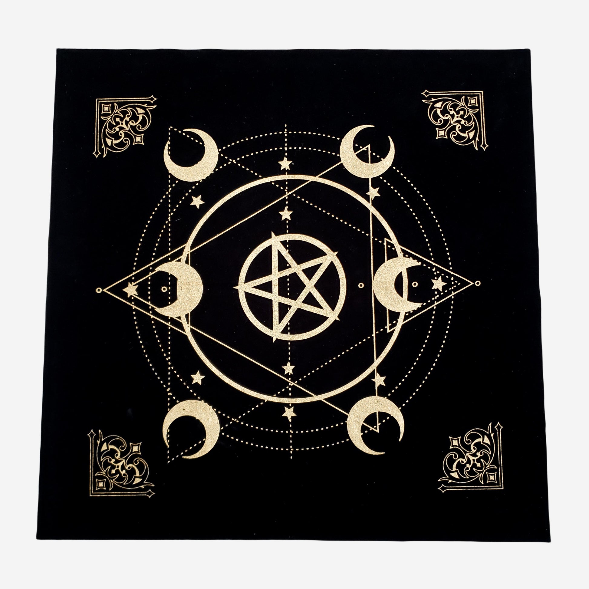 Art Altar Cloth 49x49cm, Black Gold Pentagram, Moon Universe Witchcraft Instead image 1