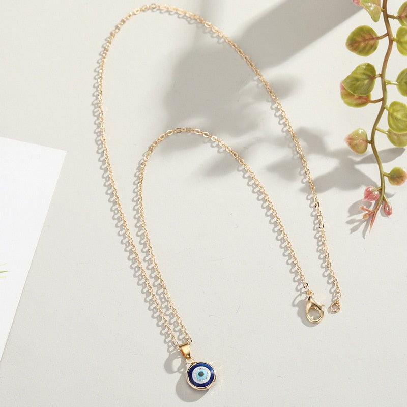 New Simple Turkish Evil Eye Pendant Necklace For Women Gold Color Clavicle Chai image 7