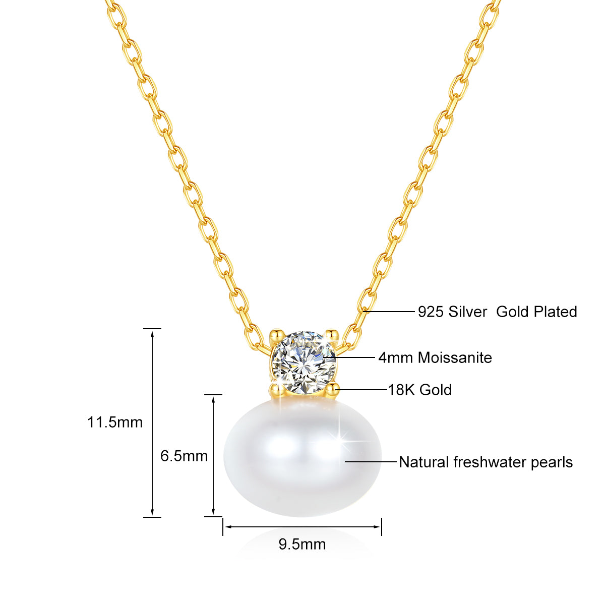 100% Real 18K Gold Pearl Necklace With Moissanite Stone Luxury AU750 K Gold Pen image 2