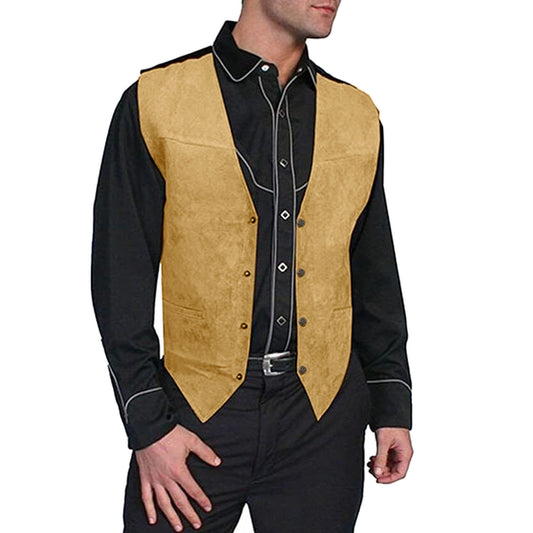 Mens Gentlemens Suede Leather Vest Brown Business Wedding Party Sleevelss Forma image 0