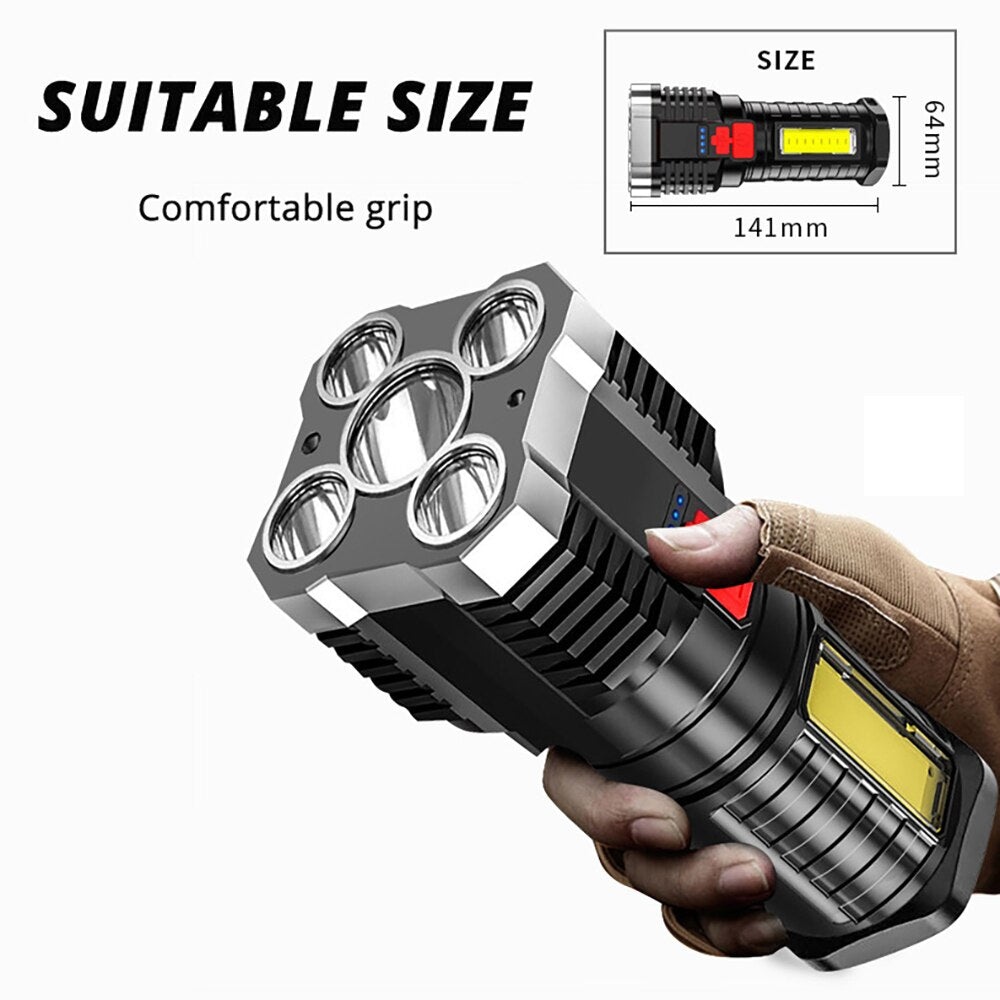 5LED High Power Led Flashlights Rechargeable Camping Spotlight with Side Light image 5