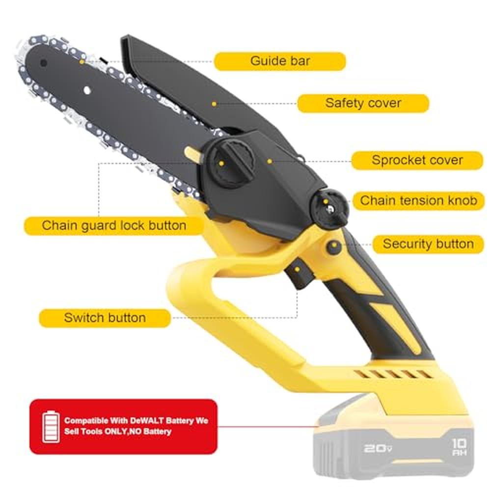 6 Inch Cordless Mini Chainsaw Dewalt 20V Max Battery Powerful Motor Easy Instal image 5