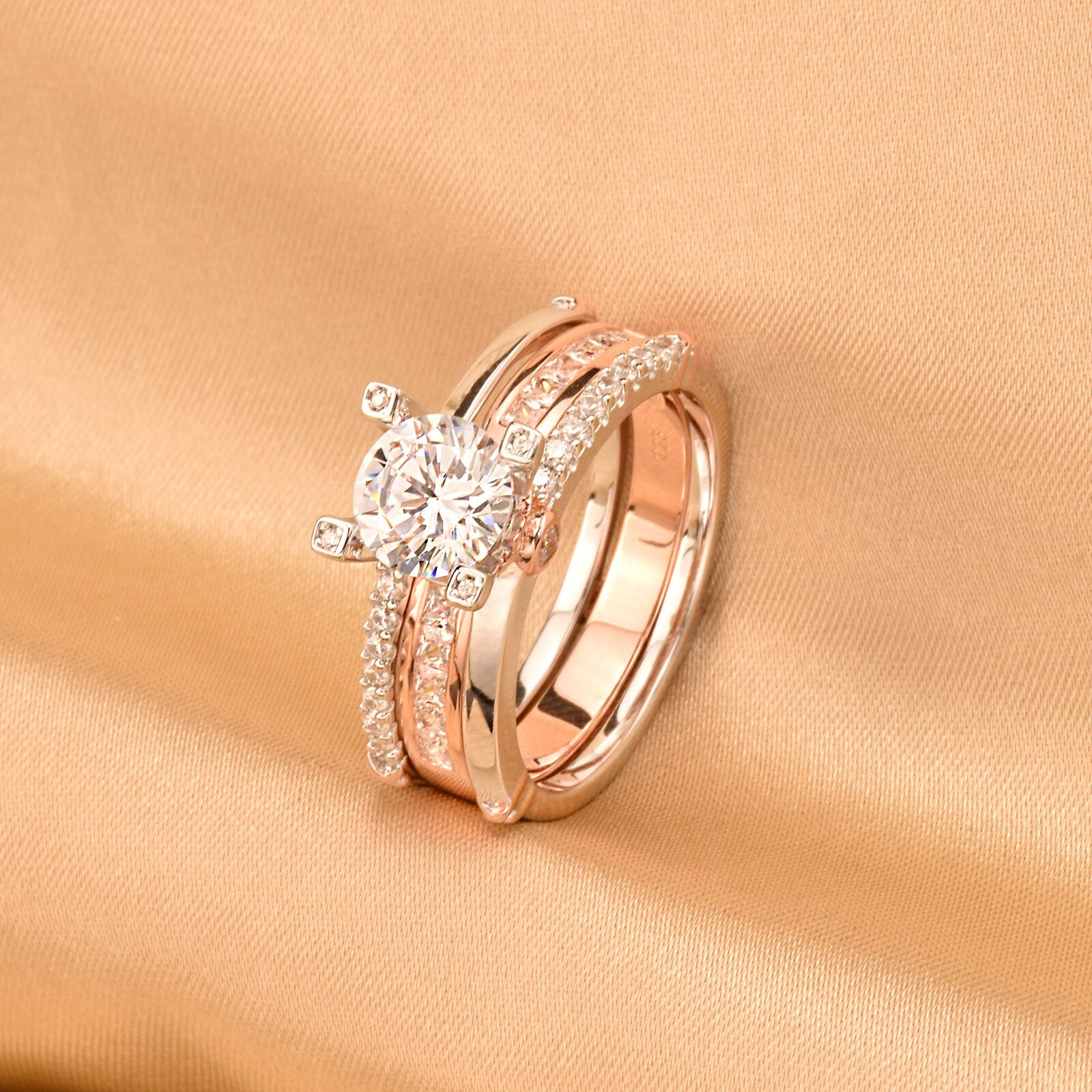 Newshe 925 Sterling Silver Engagement Ring Set Rose Gold Wedding Band For image 2