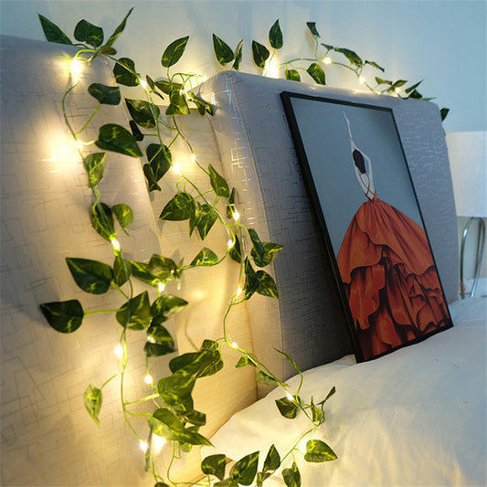 Flower Green Leaf String Lights Artificial Vine Fairy Lights Battery Powered Ch image 0