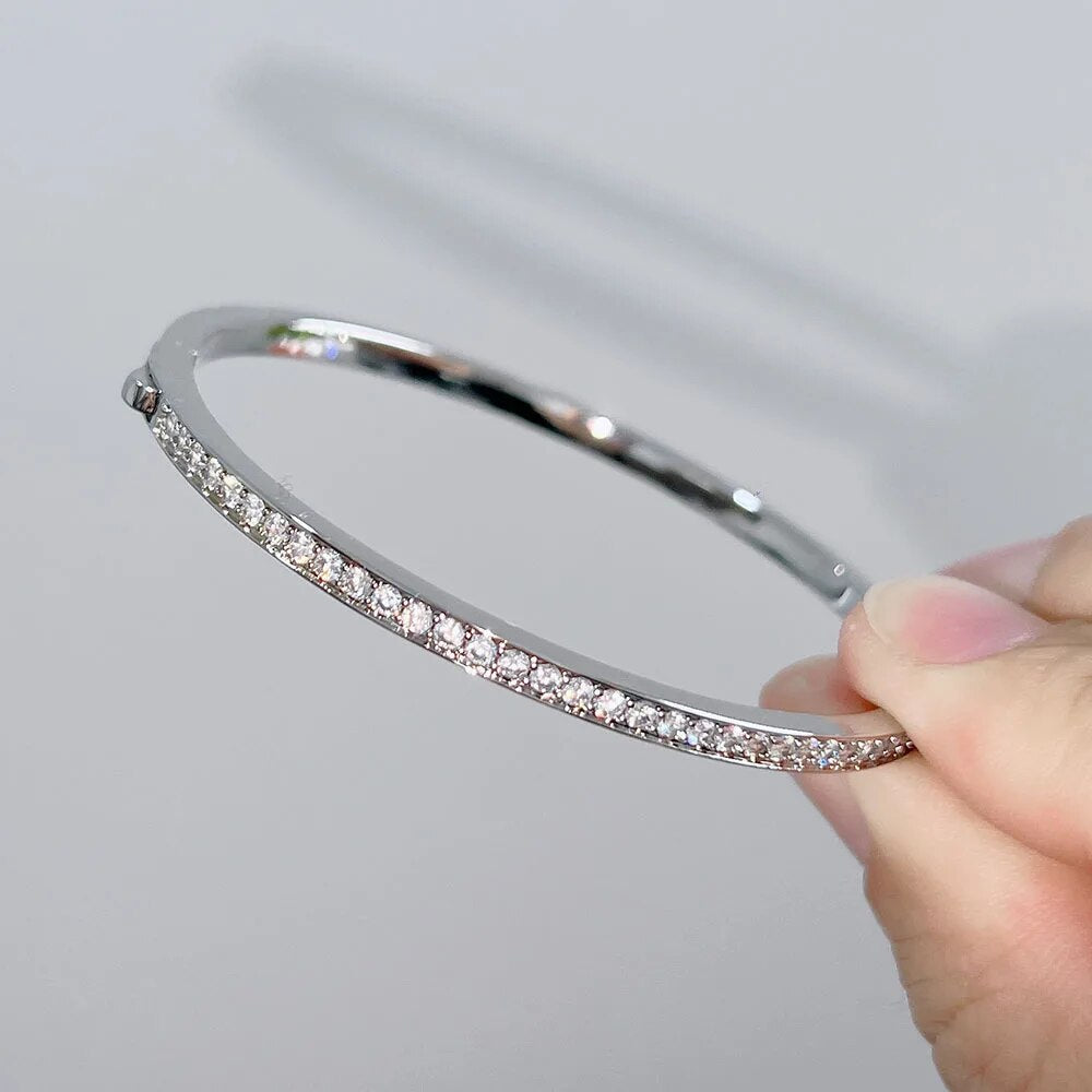 Top Quality Pure 925 Sterling Silver Jewelry For Women Gold Bangle Diamond Bang image 2