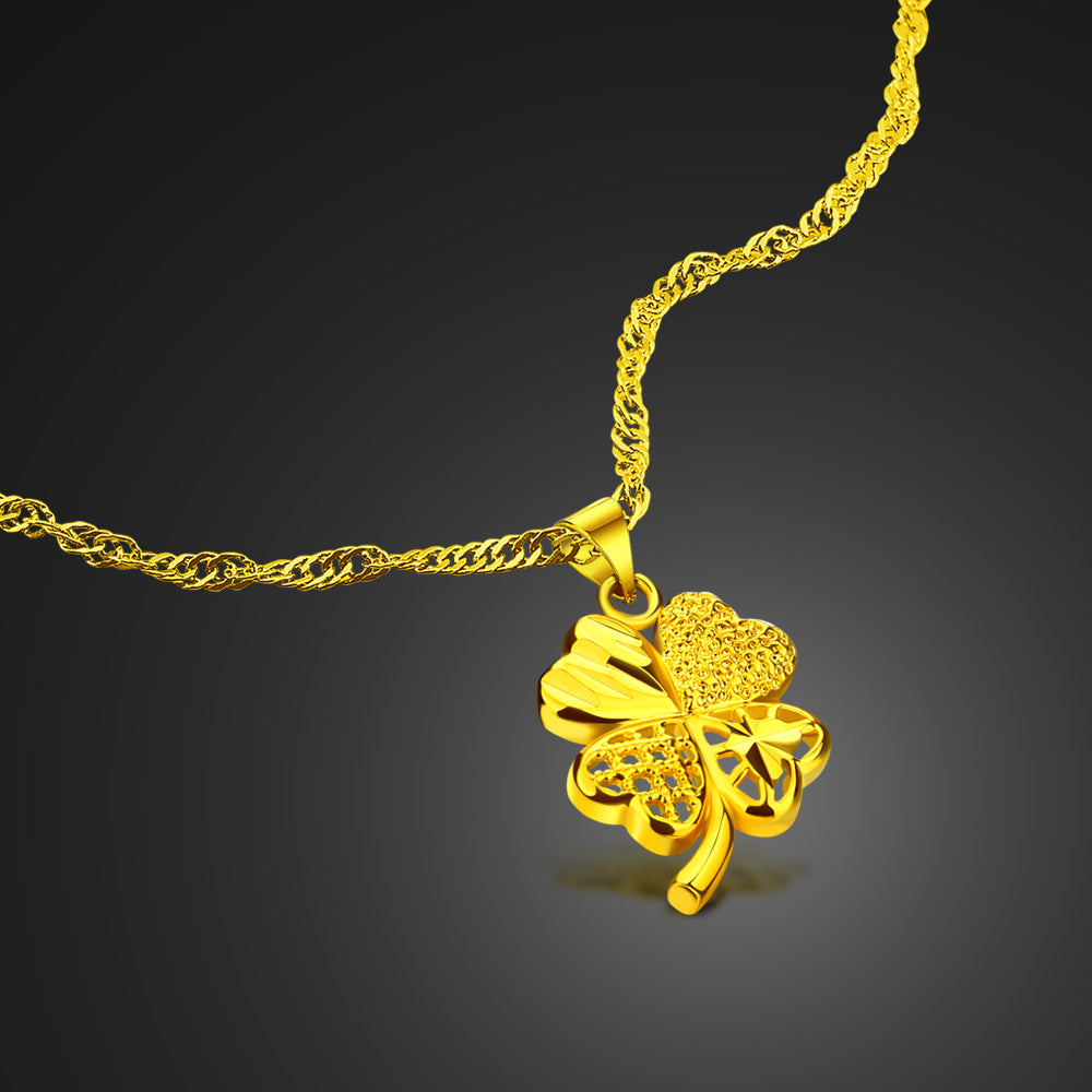 Short 24 k Golde Plated Clavicle Chain 925 Sterling Silver Clover Pendant Neckl image 1