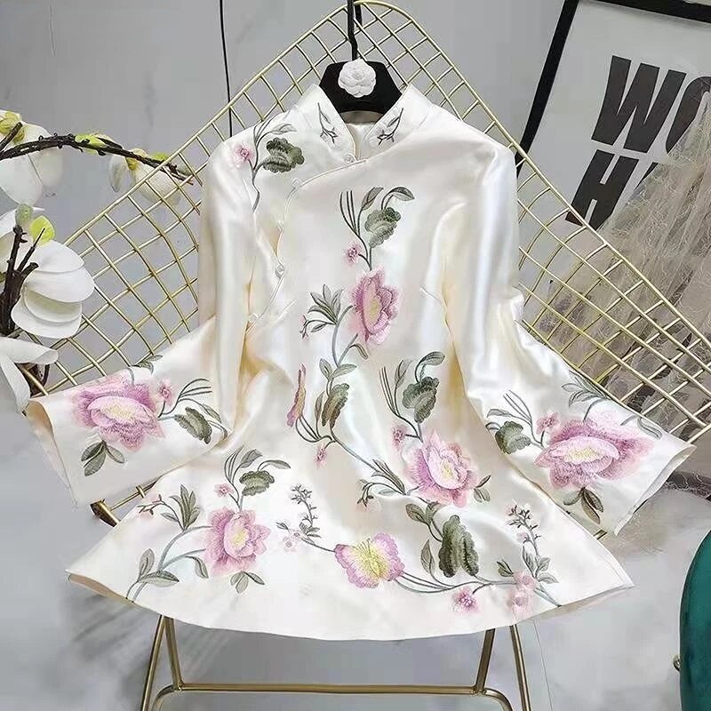 Tang Suit Shirt National Style Traditional Elegant Embroidery Women Chinese Vin image 4
