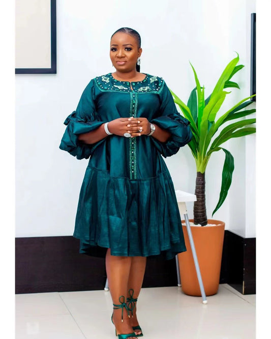Dashiki African Dresses for Women Summer Elegant African Half Sleeve V-neck Pol image 0