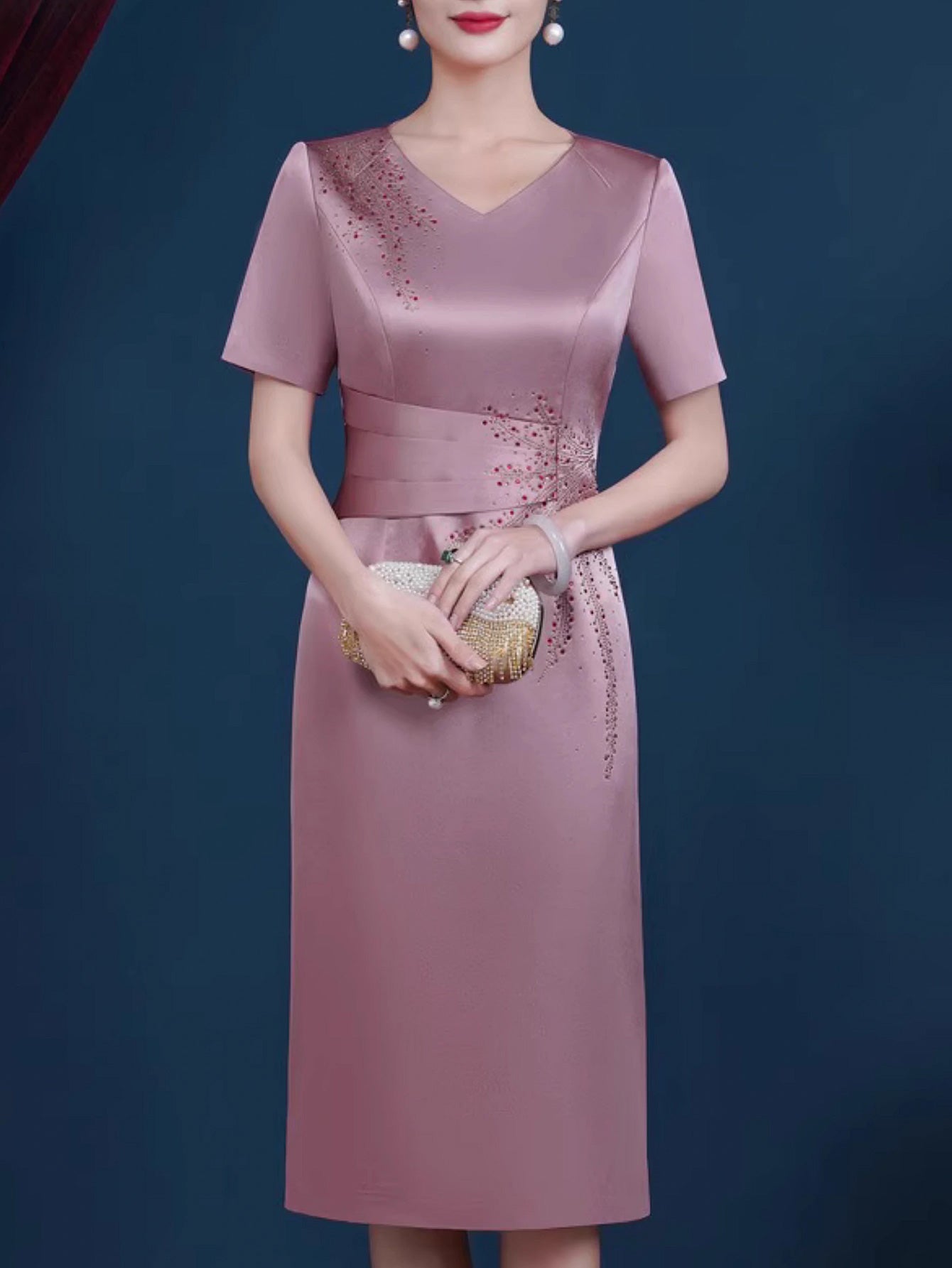 Elegant Short-sleeved V-neck Evening Dress, Dress For Women, Suitable For Weddi image 2