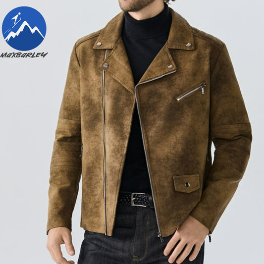 Maxbarley Men Leather Jacket 2025 Autumn Motorcycle Tie Dye Leather Coat High E image 0