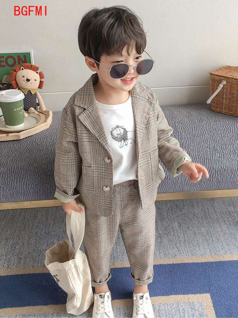 Spring Autumn children's clothing Suit Kids Clothes Boys V-Neck Tops + pants 2  image 2